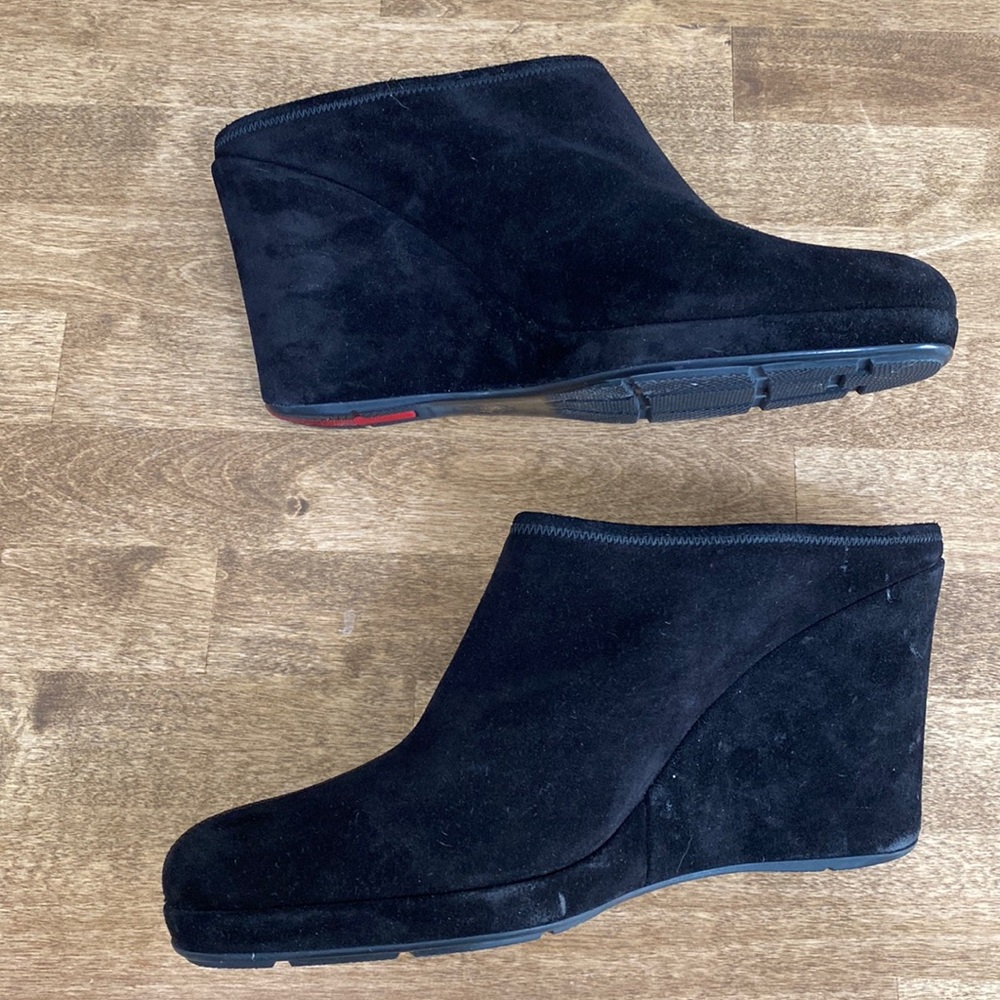 Prada Sport Black Suede Wedge Mules/Clogs - Picture 9 of 16